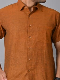 Rust Brown Khadi Cotton Men Shirt - Charkha TalesRust Brown Khadi Cotton Men Shirt