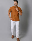 Rust Brown Khadi Cotton Men Shirt - Charkha TalesRust Brown Khadi Cotton Men Shirt