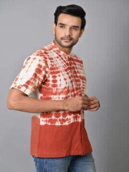 Rust Brown Tie Dye Men Shirt - Charkha TalesRust Brown Tie Dye Men Shirt