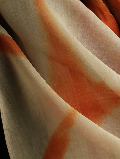 Rust orange Clamp Dye Chanderi Silk Stole - Charkha TalesRust orange Clamp Dye Chanderi Silk Stole