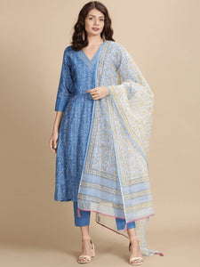 Sanganeri Block Print Kurta Set - Blue