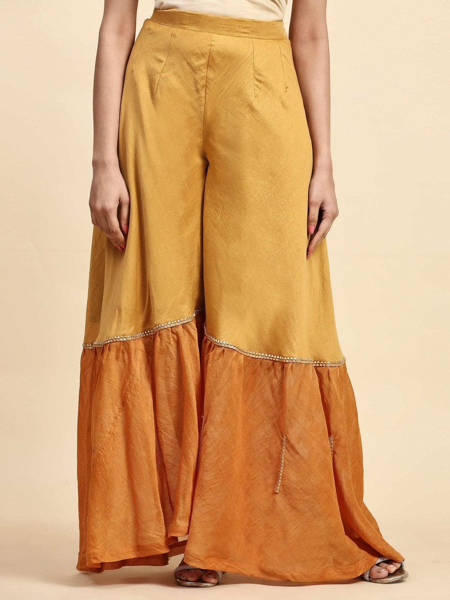 Sequin Chanderi Kurta Set - Mustured - Charkha TalesSequin Chanderi Kurta Set - Mustured