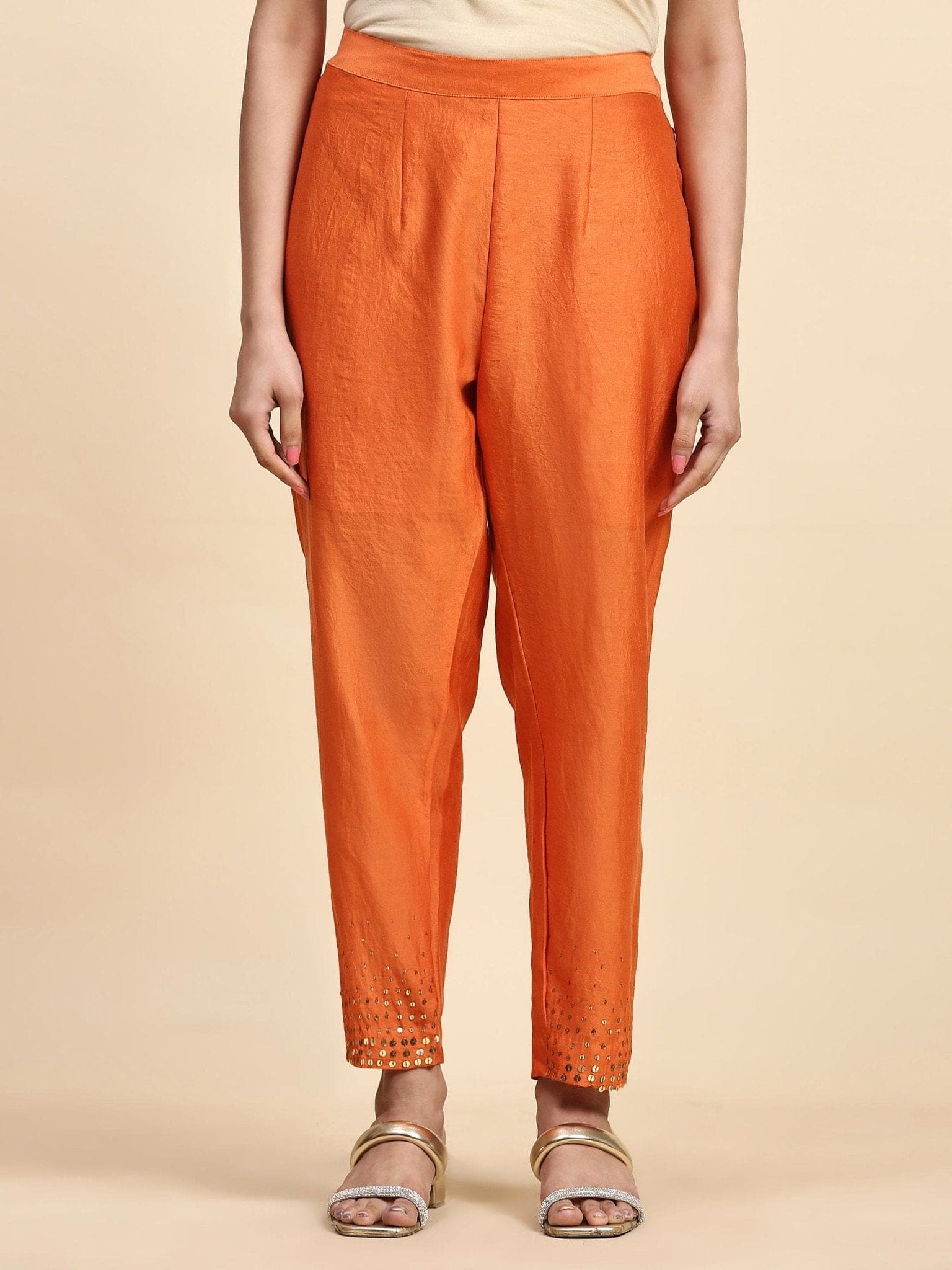 Sequin Chanderi Kurta Set - Orange &amp; Peach - Charkha TalesSequin Chanderi Kurta Set - Orange &amp; Peach