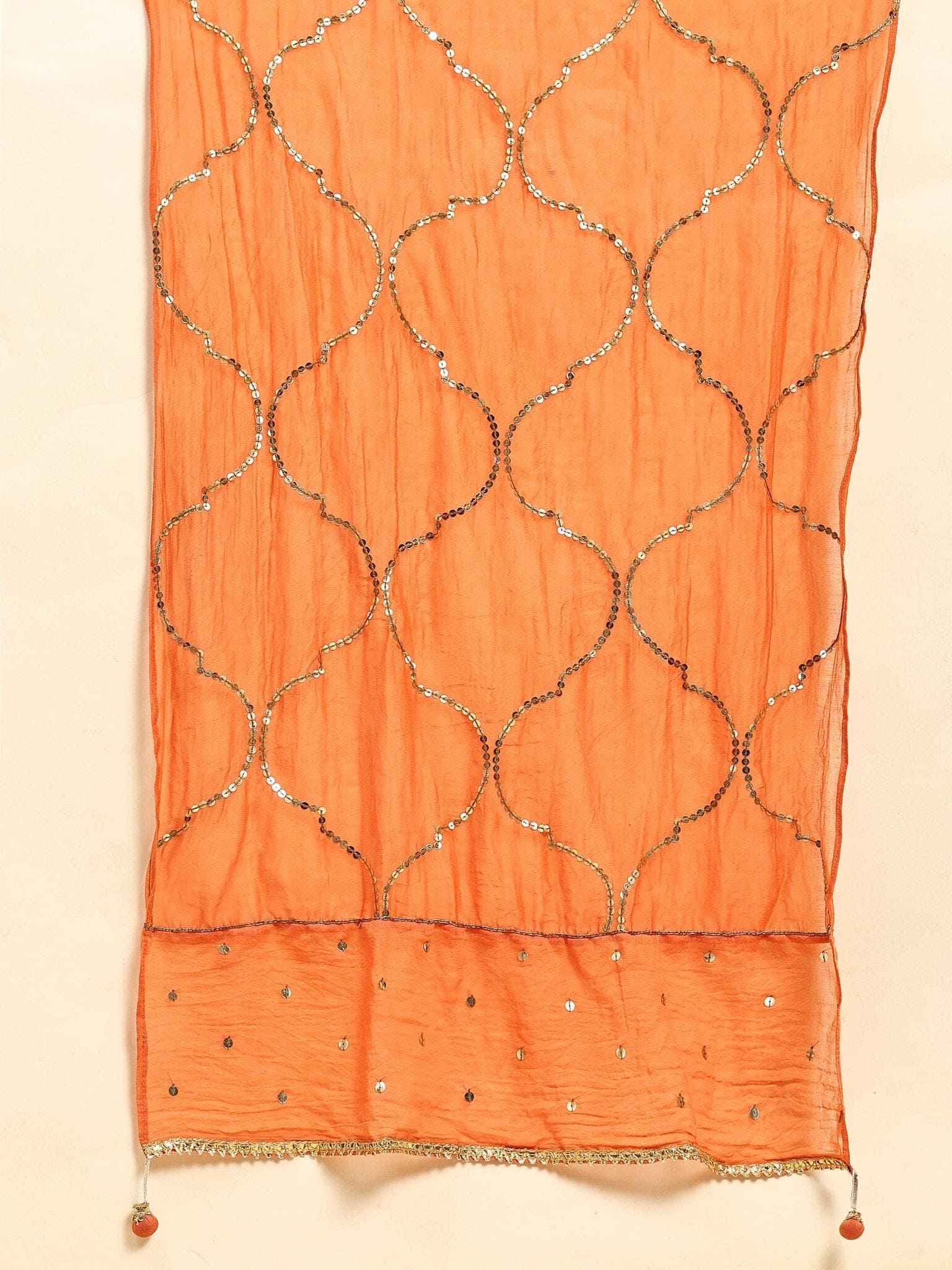 Sequin Chanderi Kurta Set - Orange &amp; Peach - Charkha TalesSequin Chanderi Kurta Set - Orange &amp; Peach