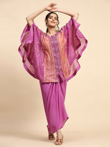 Sequin Work Cape Set - Mauve Pink