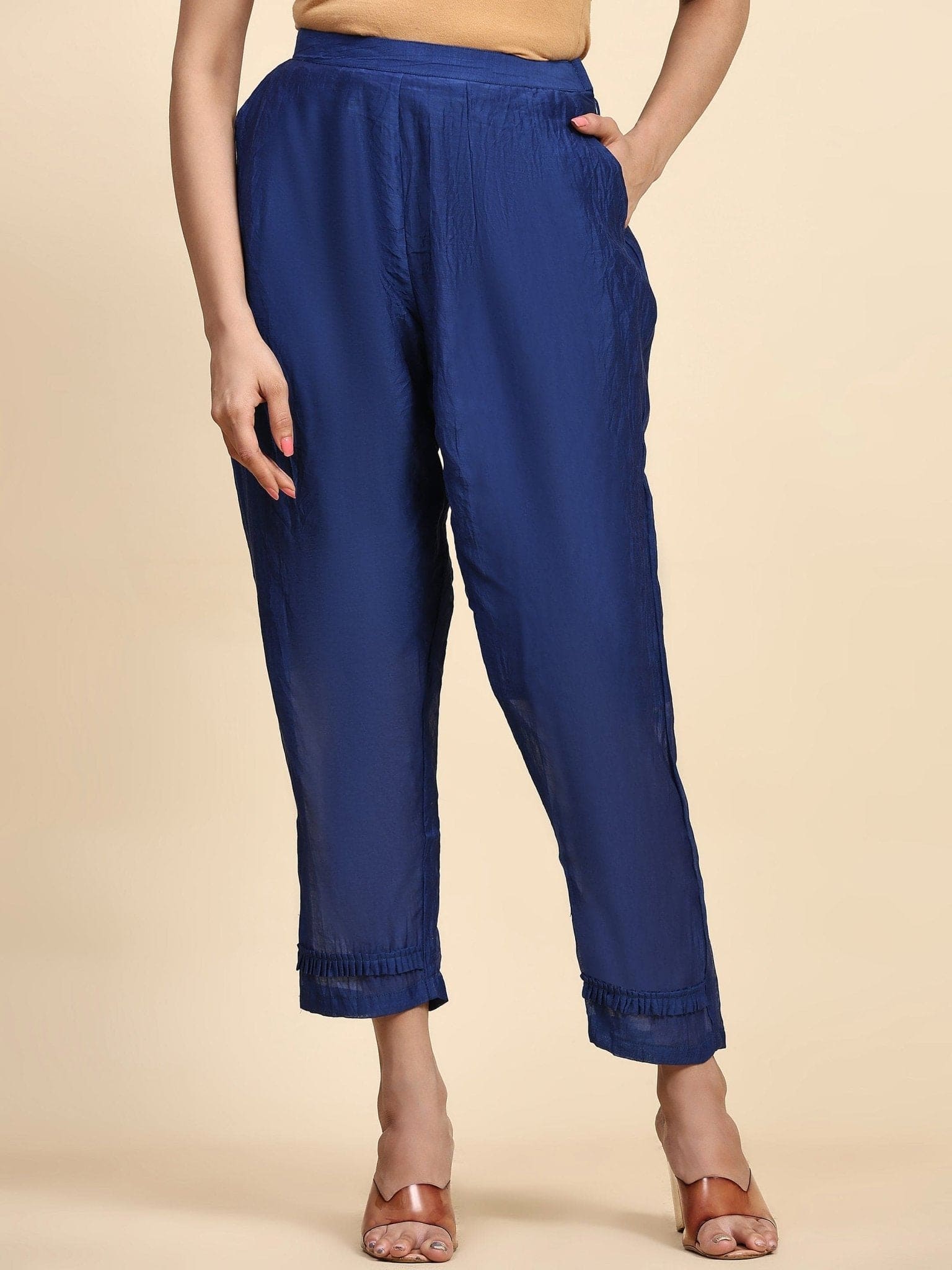 Sequin Work Chanderi Kurta Set - Ink Blue - Charkha TalesSequin Work Chanderi Kurta Set - Ink Blue