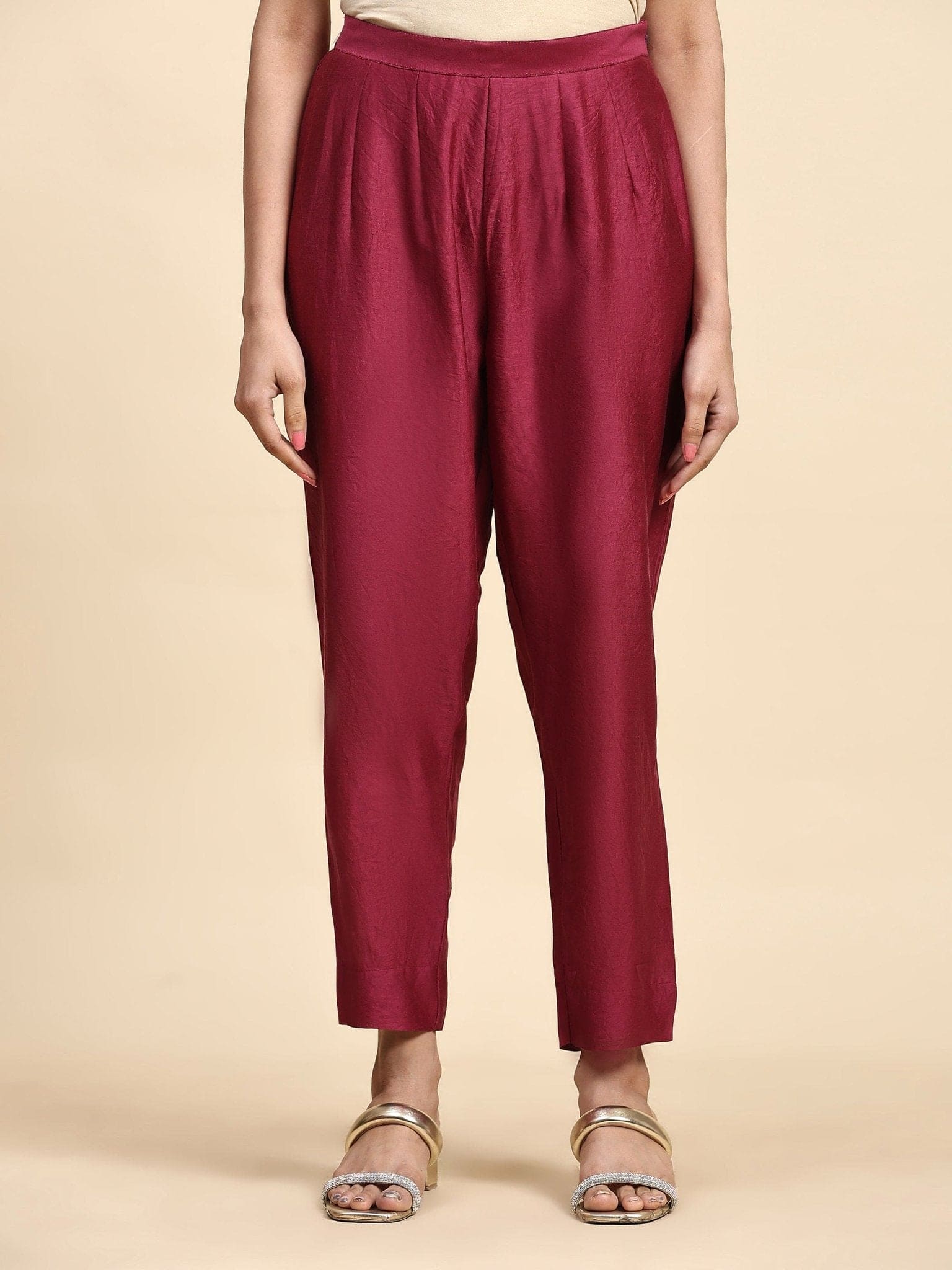 Sequin Work Chanderi Kurta Set - Maroon - Charkha TalesSequin Work Chanderi Kurta Set - Maroon