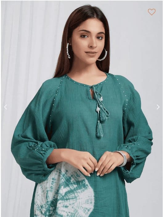 Shibori Crush Cotton Co - Ord Set - Green - Charkha TalesShibori Crush Cotton Co - Ord Set - Green