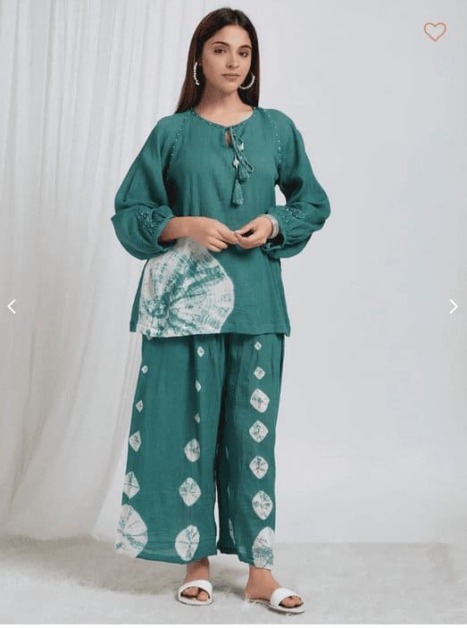 Shibori Crush Cotton Co - Ord Set - Green - Charkha TalesShibori Crush Cotton Co - Ord Set - Green