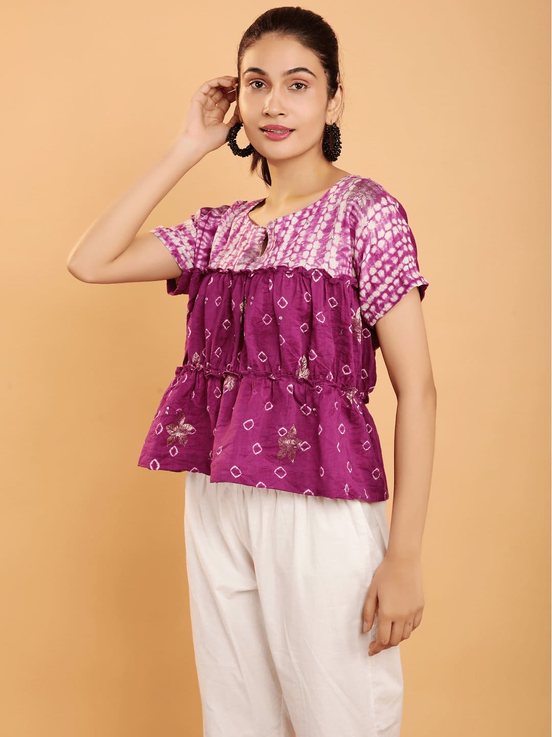 Shibori Layered Co - Ord Set - Burgundy - Charkha TalesShibori Layered Co - Ord Set - Burgundy