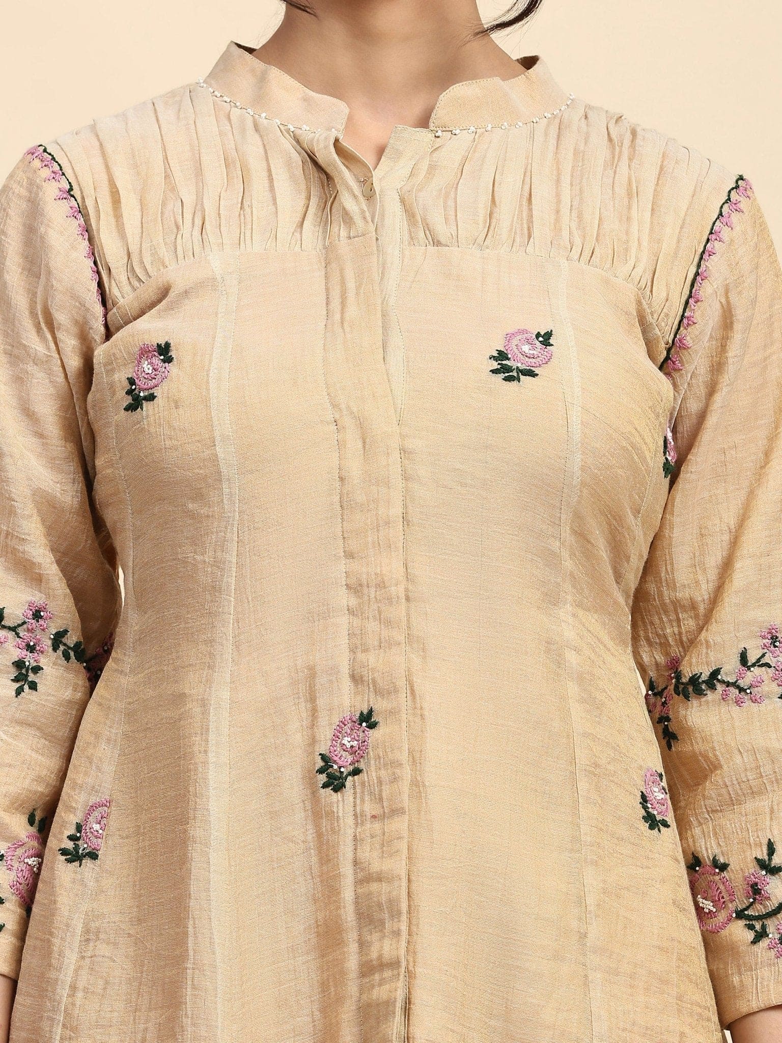 Shimmer Chikankari Kurta Set - Beige - Charkha TalesShimmer Chikankari Kurta Set - Beige