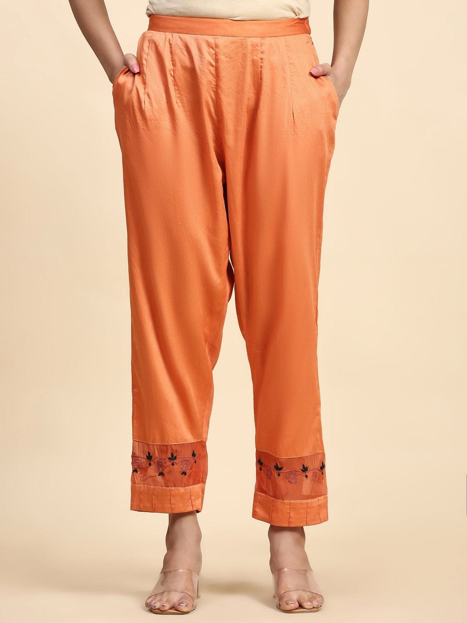 Shimmer Chikankari Kurta Set - Rust Orange - Charkha TalesShimmer Chikankari Kurta Set - Rust Orange