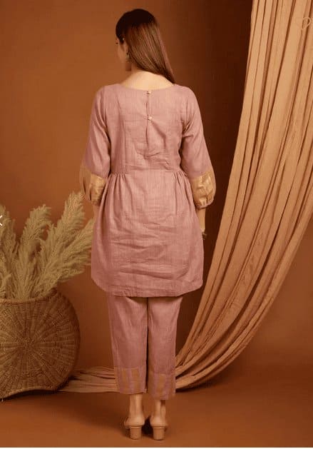 Shimmer Linen Co - Ord Set - Peach - Charkha TalesShimmer Linen Co - Ord Set - Peach
