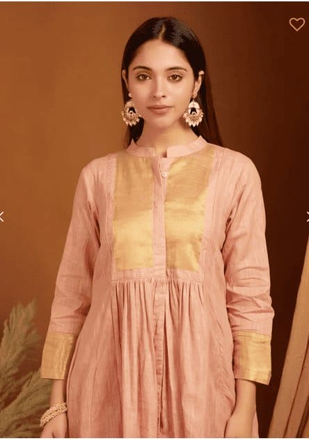 Shimmer Linen Kurta Set - Peach - Charkha TalesShimmer Linen Kurta Set - Peach