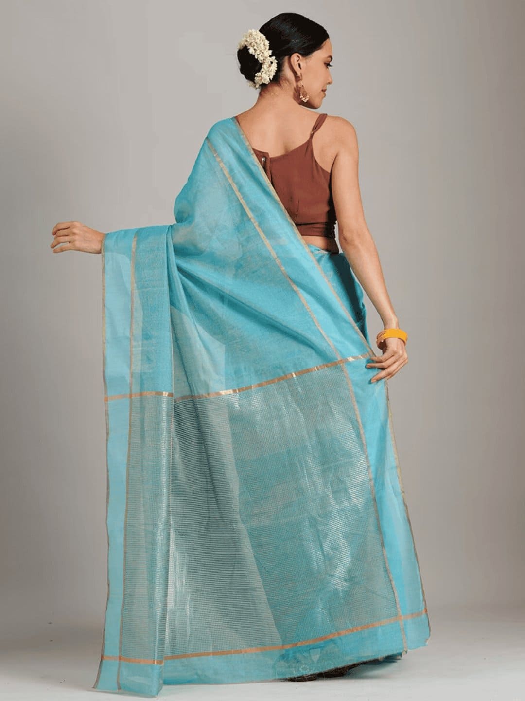 Silk Chanderi Saree - Blue - Charkha TalesSilk Chanderi Saree - Blue