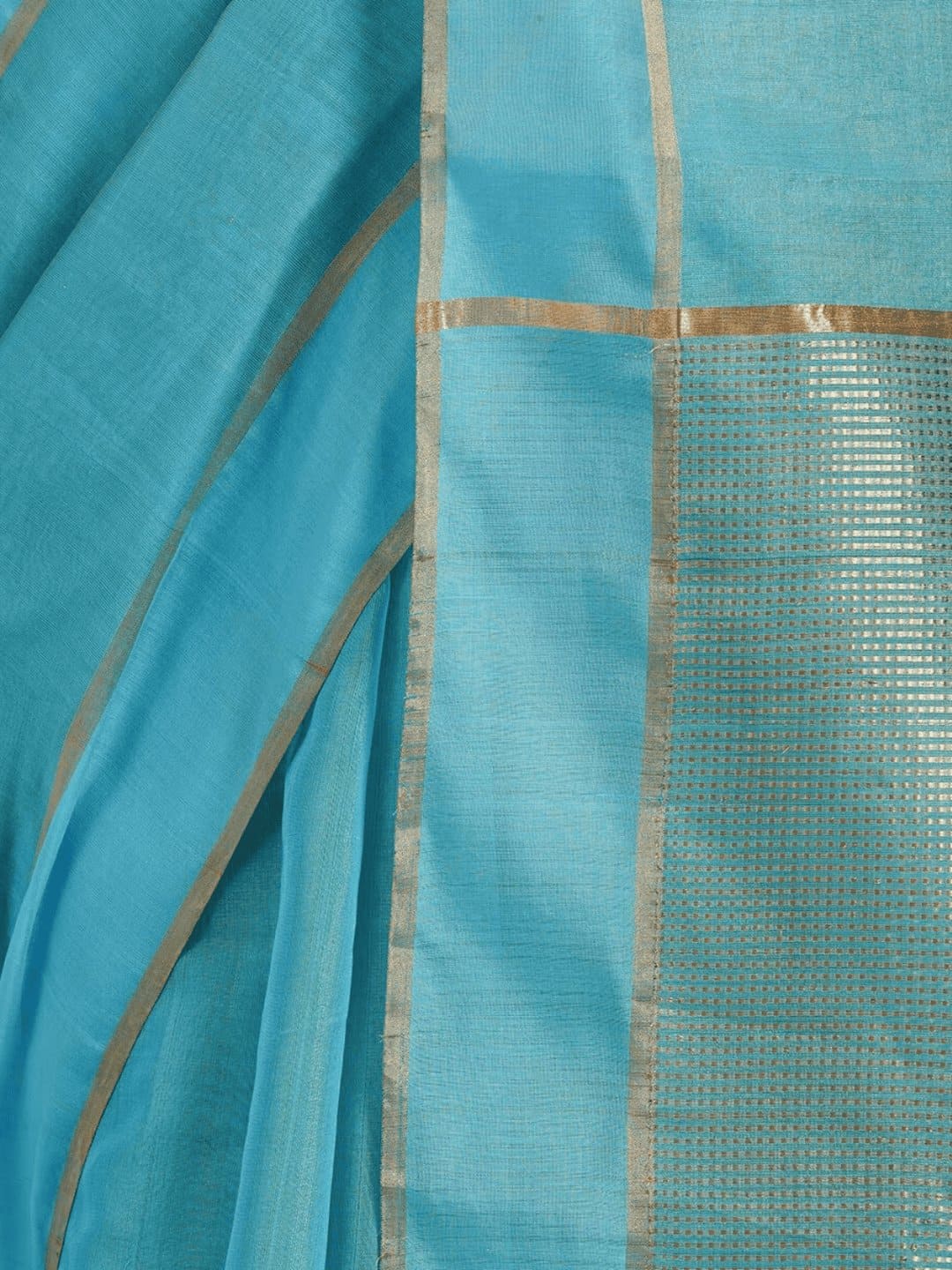 Silk Chanderi Saree - Blue - Charkha TalesSilk Chanderi Saree - Blue