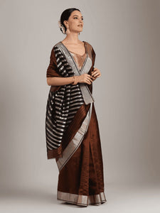 Silk Chanderi Saree - Brown