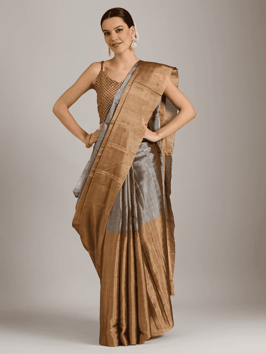 Silk Chanderi Saree - Gold - Charkha TalesSilk Chanderi Saree - Gold