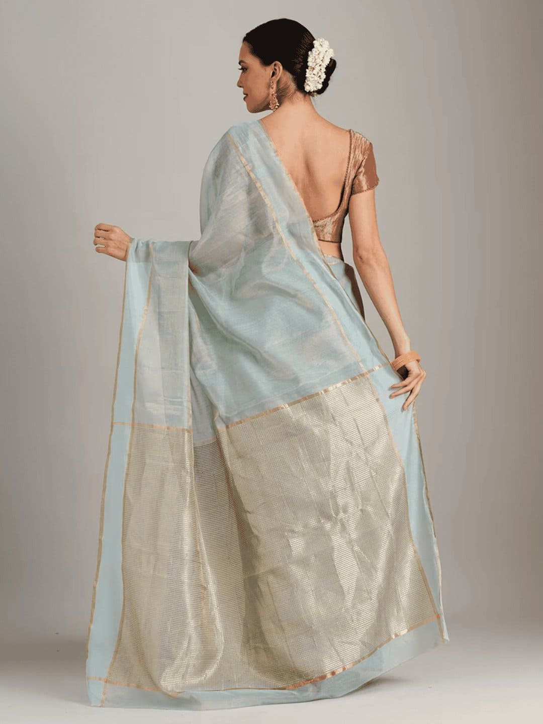 Silk Chanderi Saree - Green - Charkha TalesSilk Chanderi Saree - Green