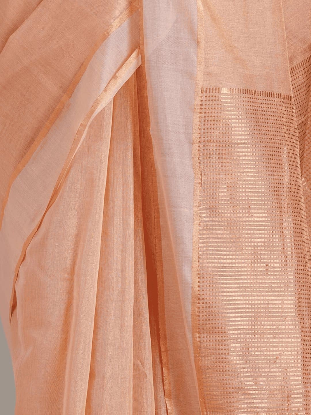 Silk Chanderi Saree - Peach Orange - Charkha TalesSilk Chanderi Saree - Peach Orange