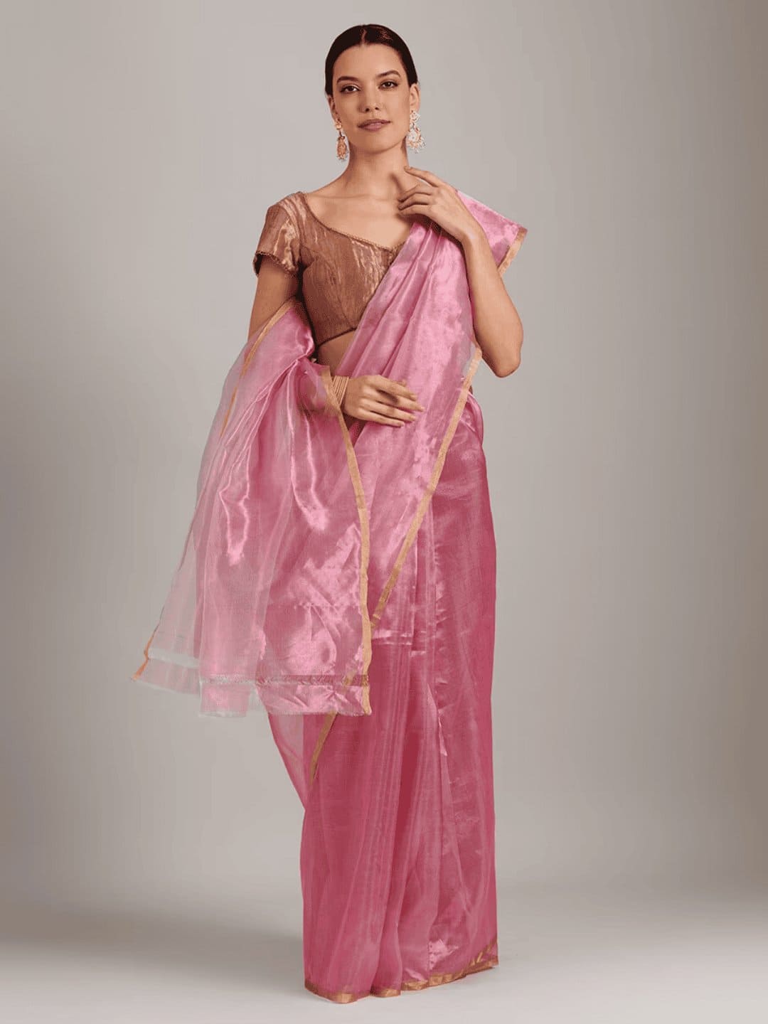Silk Chanderi Saree - Pink - Charkha TalesSilk Chanderi Saree - Pink