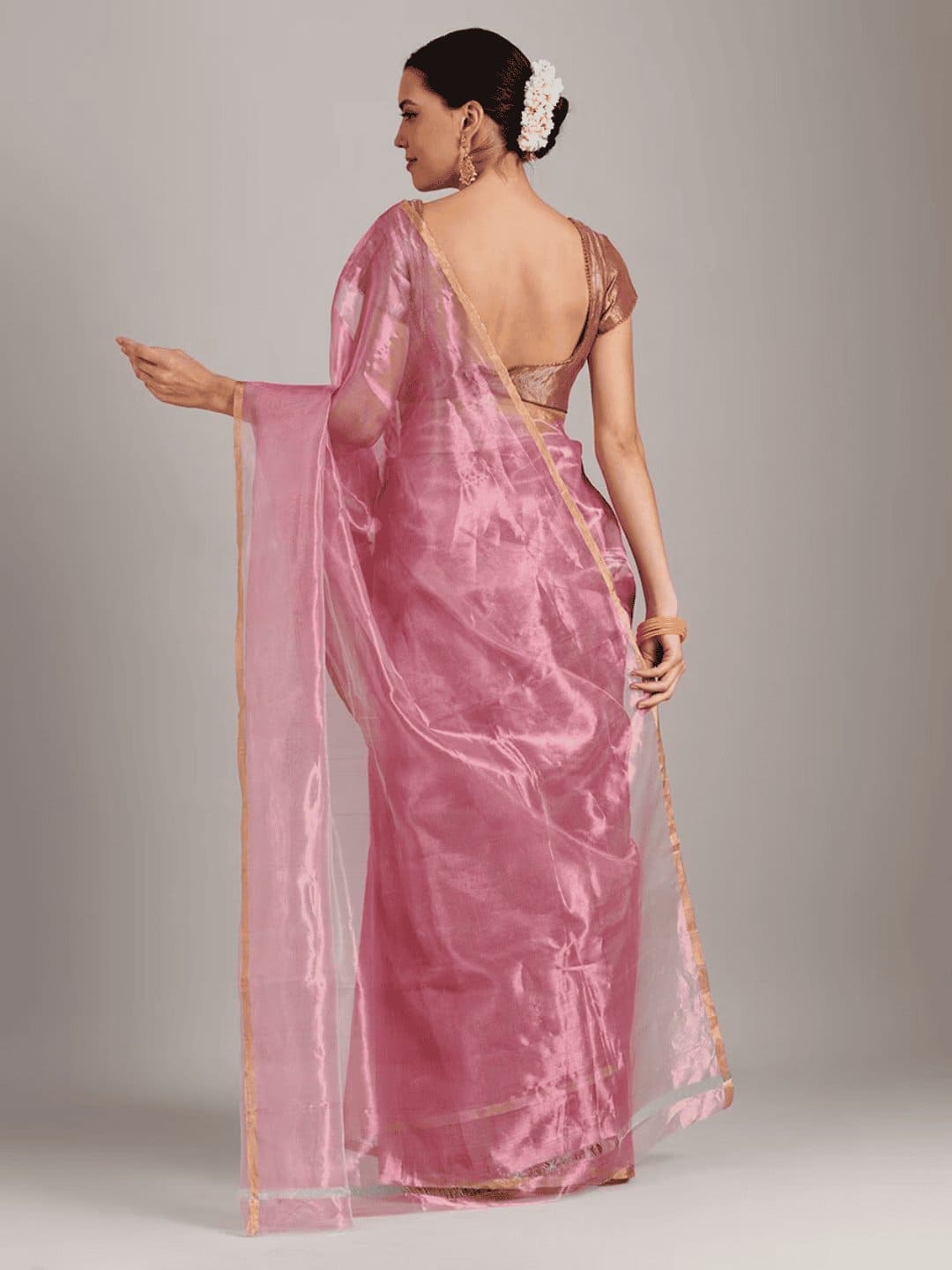 Silk Chanderi Saree - Pink - Charkha TalesSilk Chanderi Saree - Pink