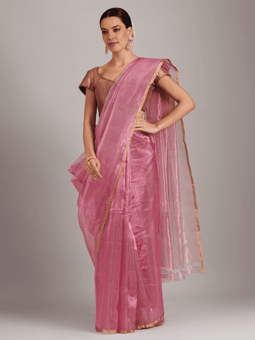 Silk Chanderi Saree - Pink - Charkha TalesSilk Chanderi Saree - Pink