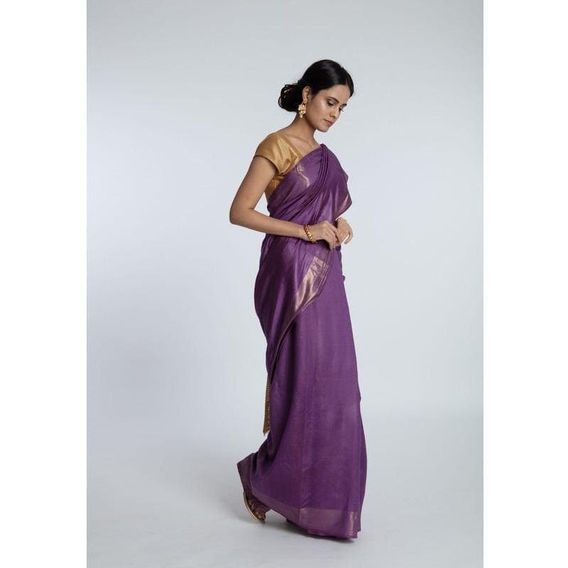 Silk Saree - Purple & Beige - Charkha TalesSilk Saree - Purple & Beige