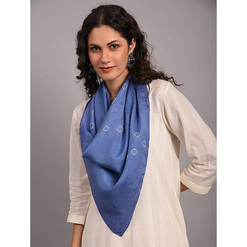 Silk Scarf - Grey - Blue - Charkha TalesSilk Scarf - Grey - Blue