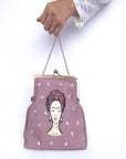 Silk Violet Hand Painted Clutch - Charkha TalesSilk Violet Hand Painted Clutch