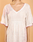 Silver Lurex Stripes Kantha Embroidery Dress - Charkha TalesSilver Lurex Stripes Kantha Embroidery Dress