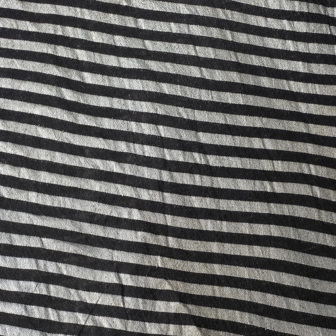 Silver Stripes Chanderi Fabric - Black - Charkha TalesSilver Stripes Chanderi Fabric - Black
