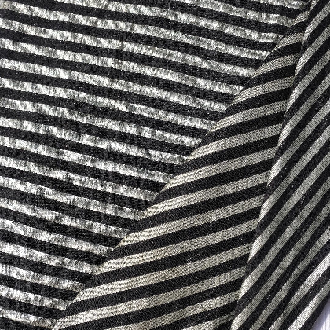 Silver Stripes Chanderi Fabric - Black - Charkha TalesSilver Stripes Chanderi Fabric - Black