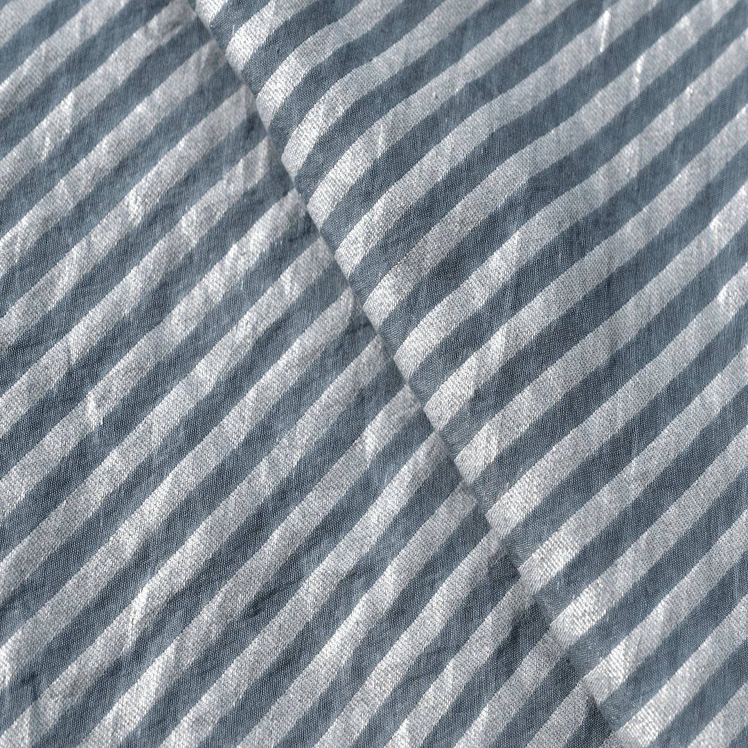Silver Stripes Fabric - Blue - Charkha TalesSilver Stripes Fabric - Blue