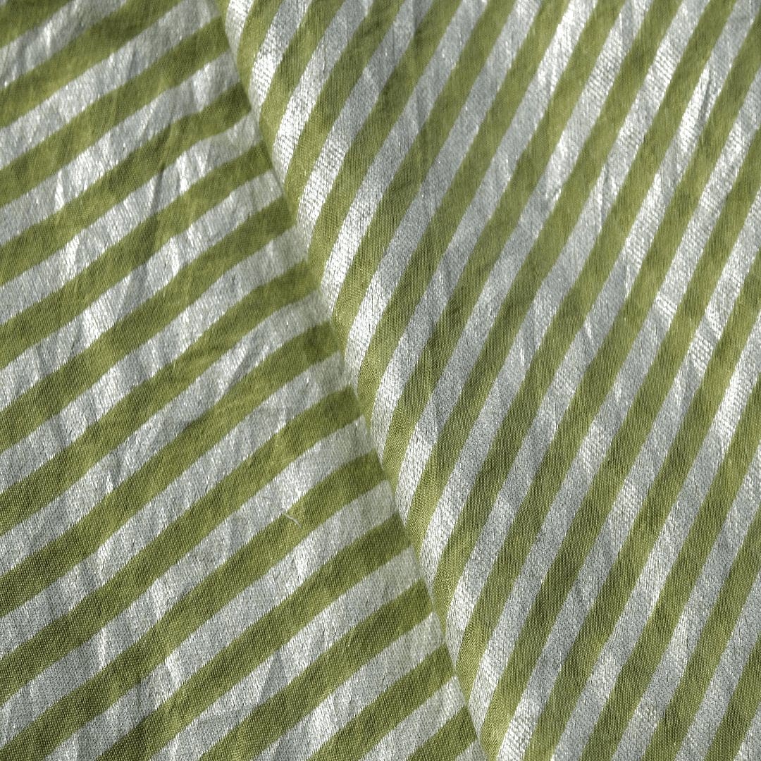 Silver Stripes Fabric - Olive Green - Charkha TalesSilver Stripes Fabric - Olive Green