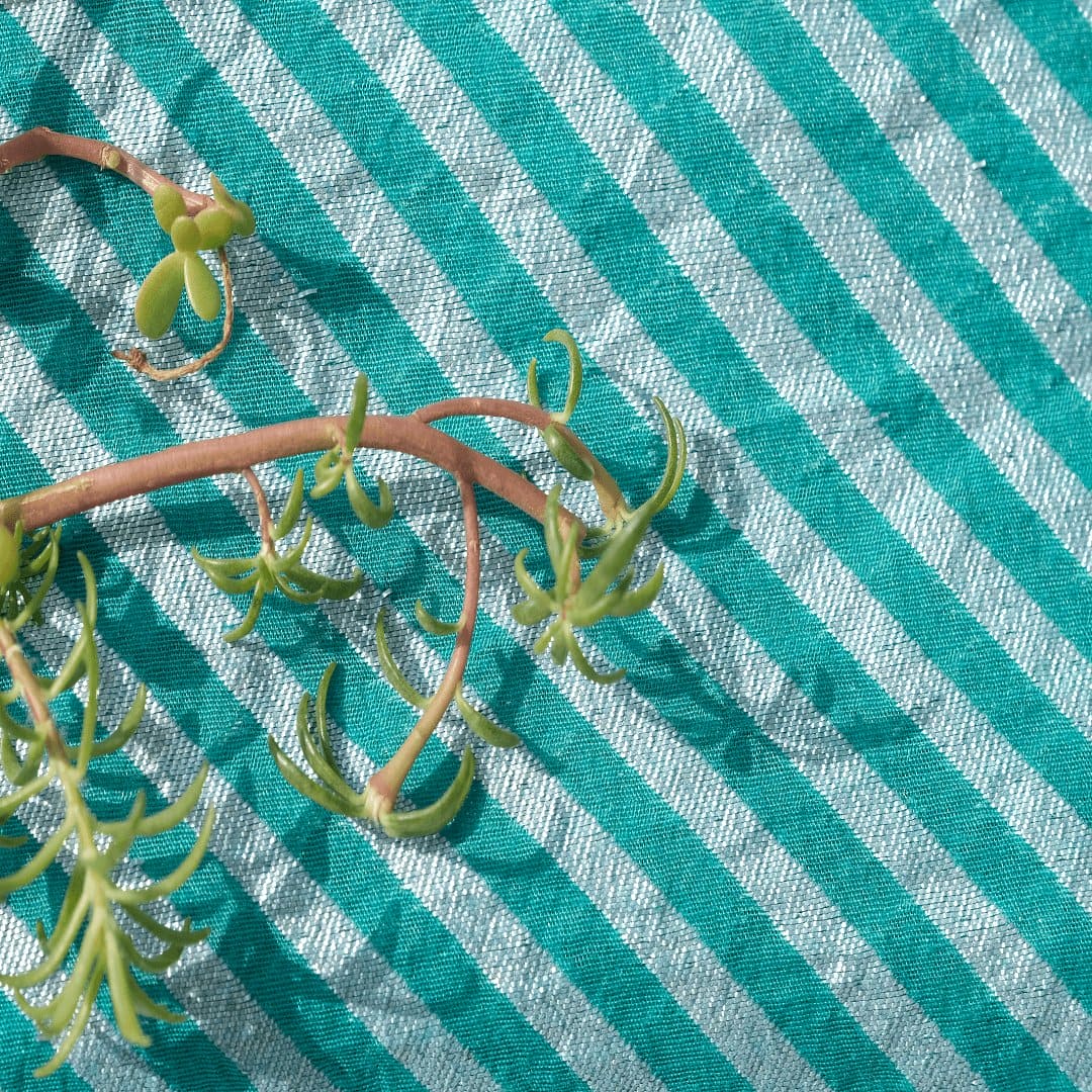 Silver Stripes Fabric - Sea - Green - Charkha TalesSilver Stripes Fabric - Sea - Green