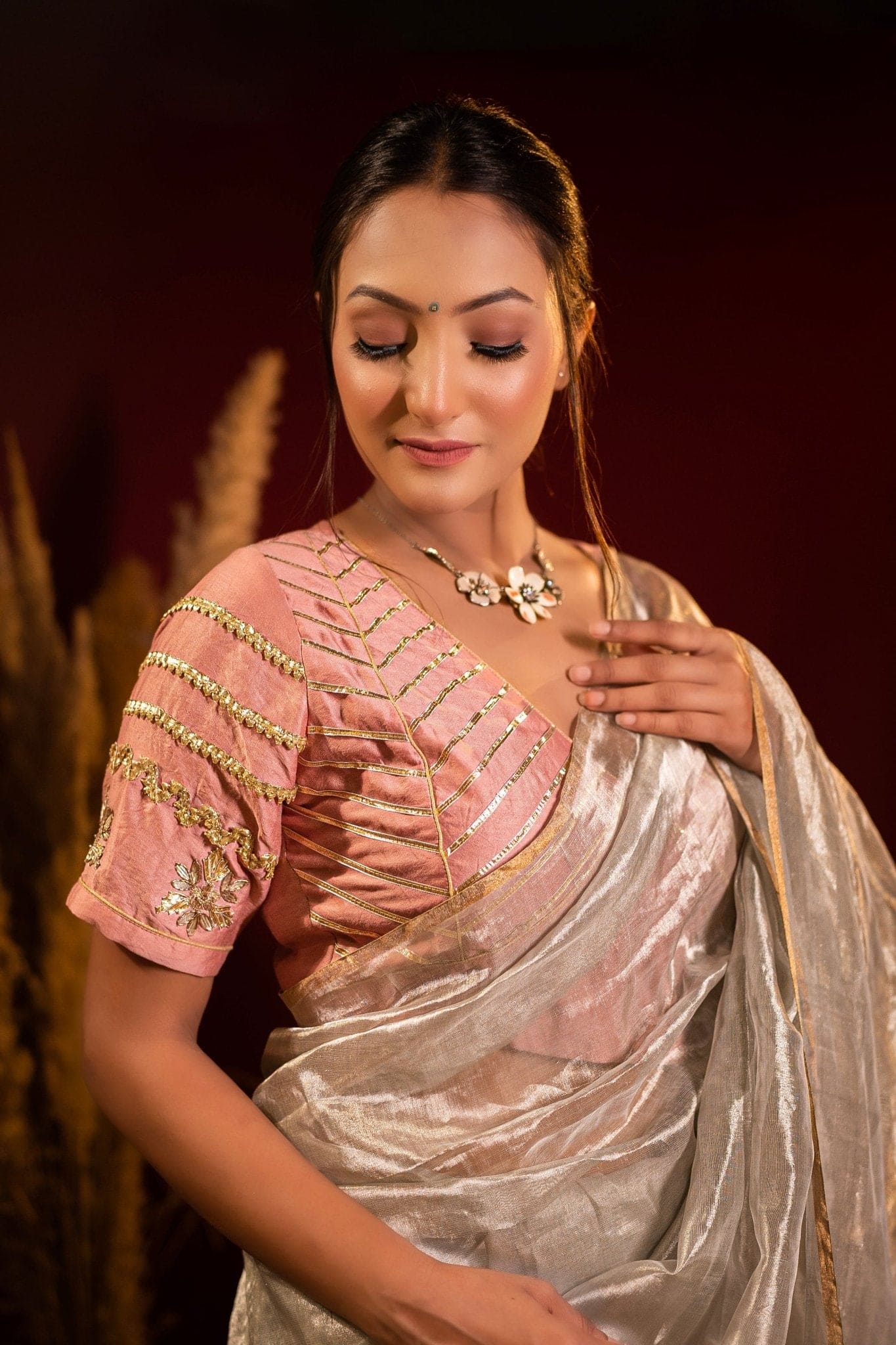 Silver Tissue Chanderi Saree - Charkha TalesSilver Tissue Chanderi Saree