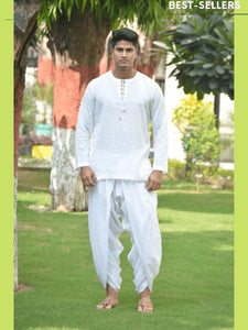 Soft Cotton Kurta Dhoti Set - White