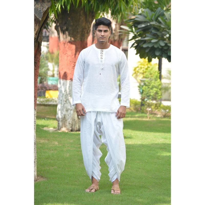 Soft Cotton Kurta Dhoti Set - White - Charkha TalesSoft Cotton Kurta Dhoti Set - White