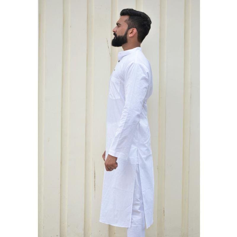 Soft Cotton Men Kurta Set - White - Charkha TalesSoft Cotton Men Kurta Set - White