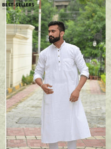 Soft Cotton Men Kurta Set - White