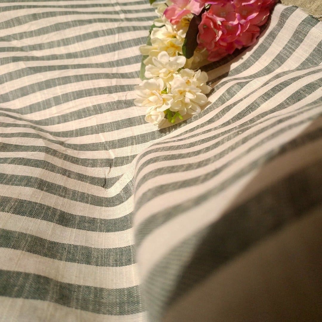 Striped Khadi Cotton Fabric - Green - Charkha TalesStriped Khadi Cotton Fabric - Green
