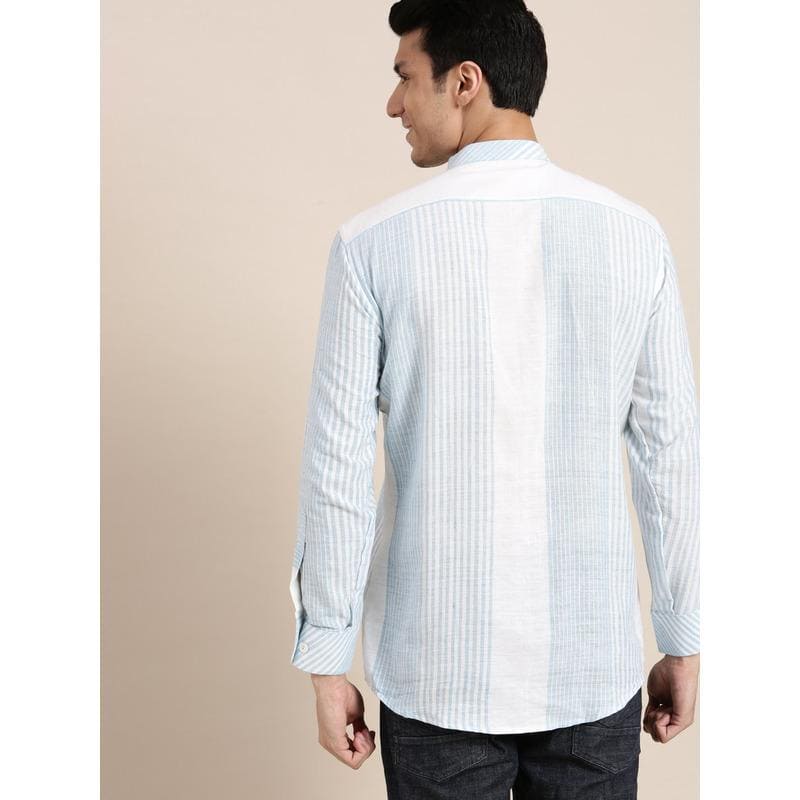 Striped Khadi Men Shirt - Blue - Charkha TalesStriped Khadi Men Shirt - Blue