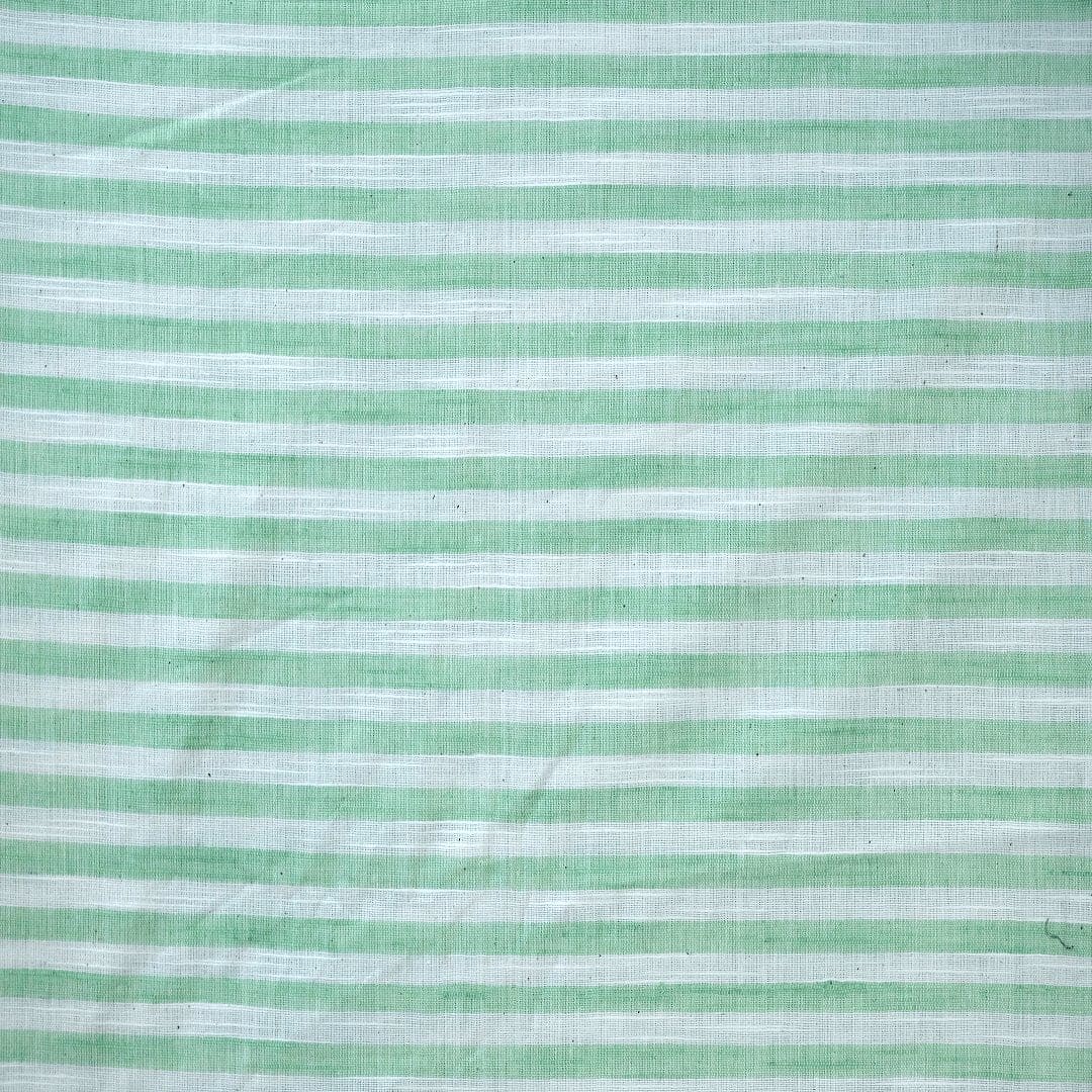 Striped Linen Fabric - Green & White - Charkha TalesStriped Linen Fabric - Green & White