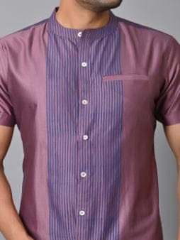 Striped Men Silk Shirt - Purple - Charkha TalesStriped Men Silk Shirt - Purple