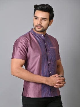 Striped Men Silk Shirt - Purple - Charkha TalesStriped Men Silk Shirt - Purple