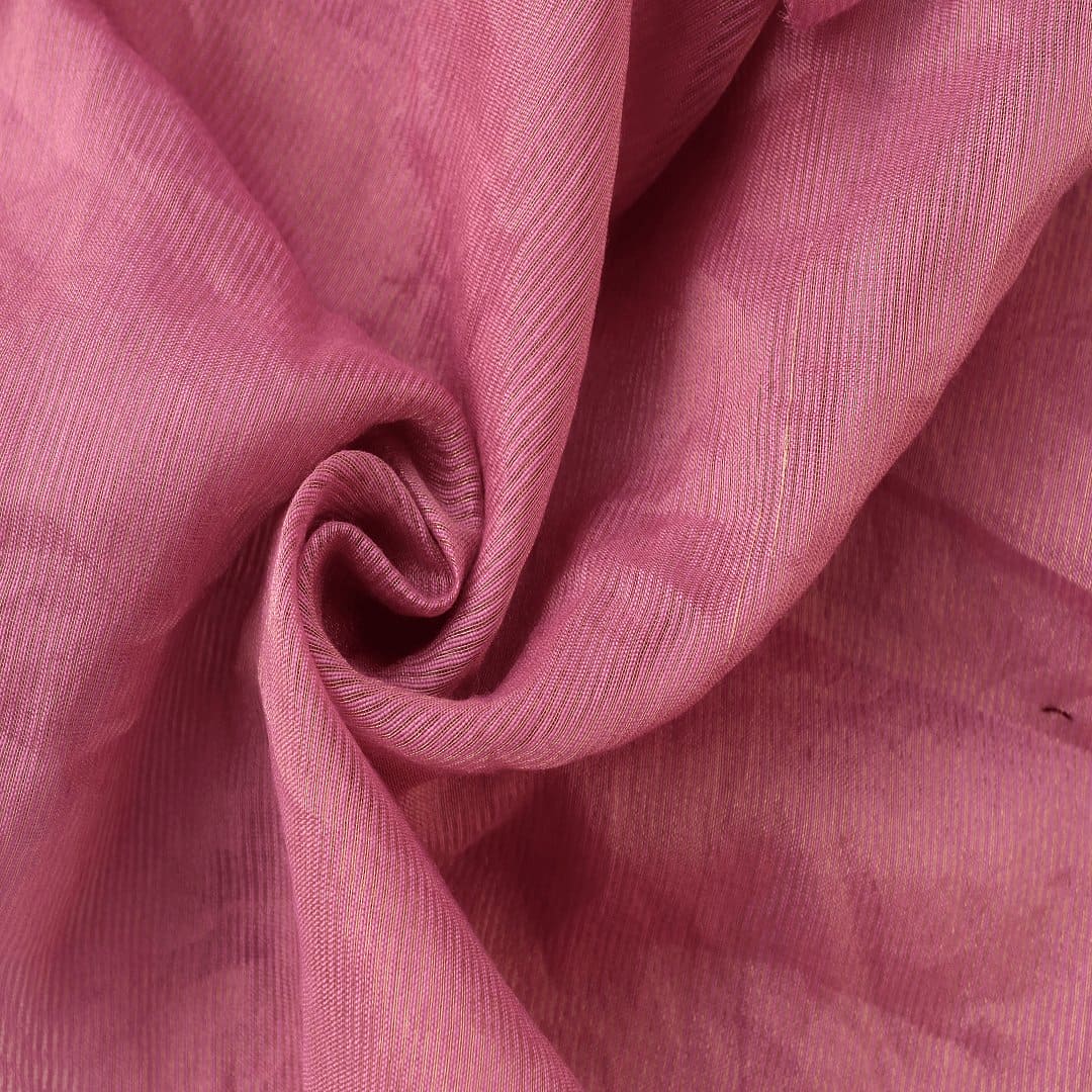 Stripes Silk Chanderi Fabric - Rani Pink - Charkha TalesStripes Silk Chanderi Fabric - Rani Pink