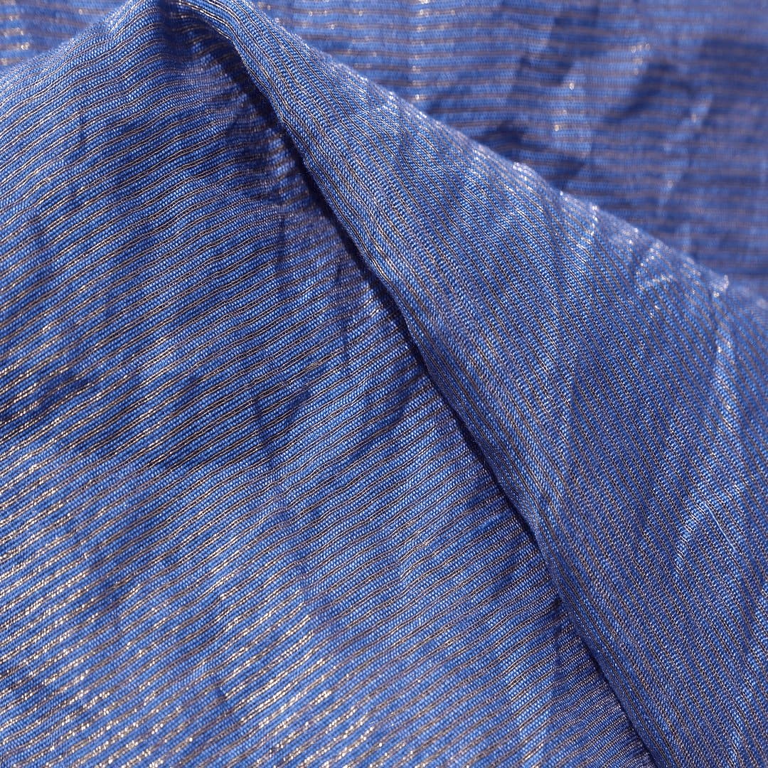 Stripes Silk Tissue Fabric - Blue - Charkha TalesStripes Silk Tissue Fabric - Blue