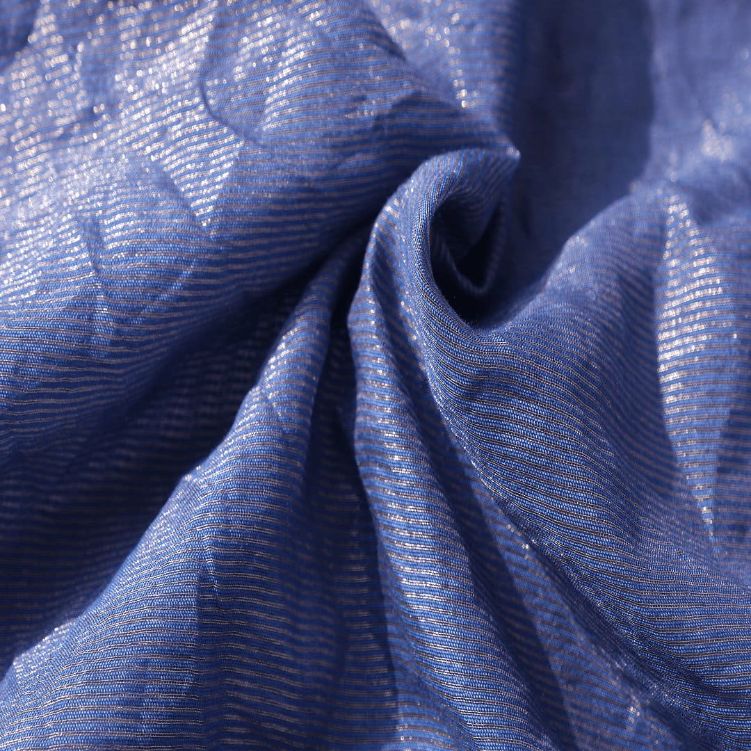 Stripes Silk Tissue Fabric - Blue - Charkha TalesStripes Silk Tissue Fabric - Blue