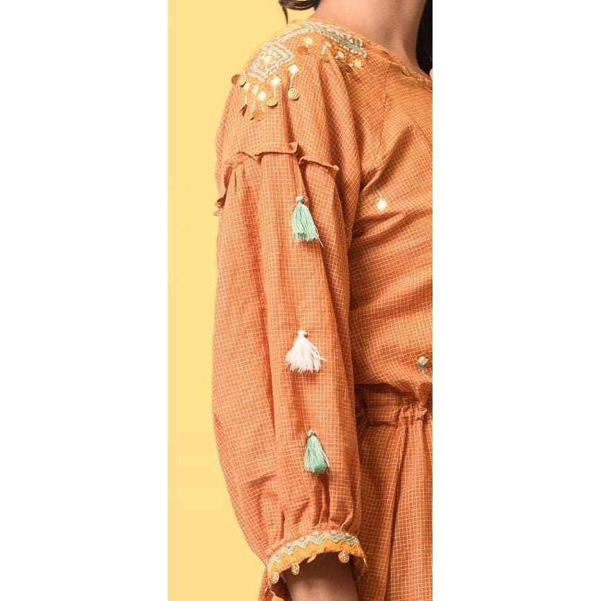 Style Women's Dress - Rust Yellow - Charkha TalesStyle Women's Dress - Rust Yellow